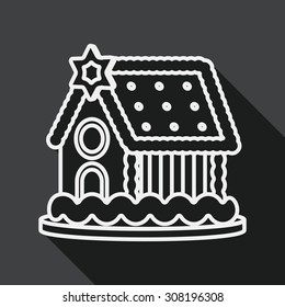 Gingerbread house flat icon with long shadow, line icon