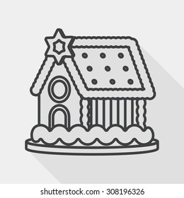 Gingerbread house flat icon with long shadow, line icon