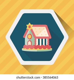 Gingerbread house flat icon with long shadow,eps10