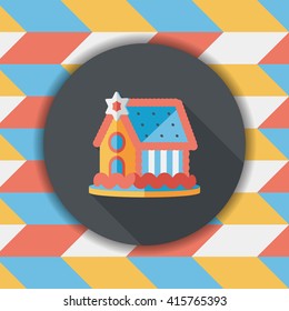 Gingerbread house flat icon with long shadow,eps10