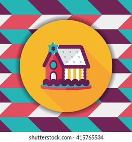 Gingerbread house flat icon with long shadow,eps10