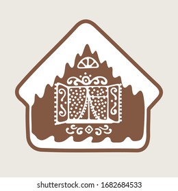 Gingerbread house isolated on light background, vector illustration in flat cartoon style