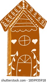 Lebkuchenhaus einzeln auf weißem Hintergrund.