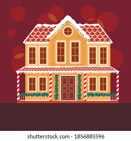 Gingerbread house on a red background