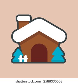 gingerbread house with outline flat vector design.