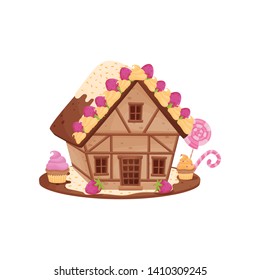 Gingerbread house in the Scandinavian style. Vector illustration on white background.