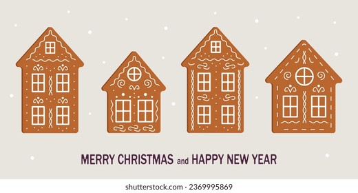 Gingerbread house. Set of cute cartoon gingerbread houses. Christmas cookies. Vector illustration