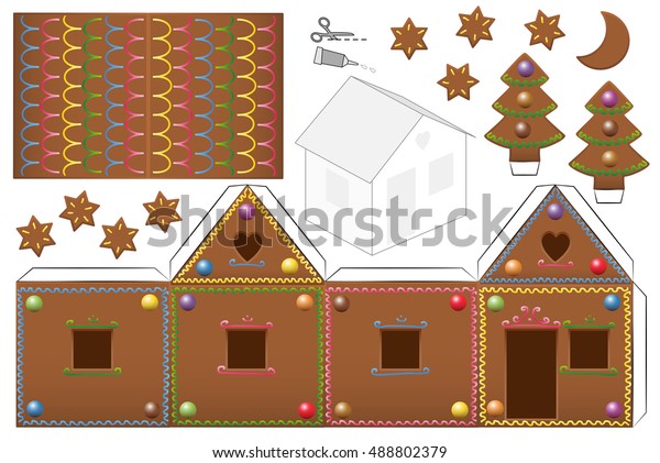Gingerbread House Sweet Candy Decor Print Stock Vector (Royalty Free ...