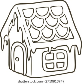 Gingerbread house sweet cookie vector doodle design. Traditional Happy New year and Merry Christmas holiday food treat. Festive bakery decoration. Winter party dessert line art