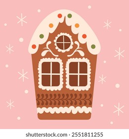 Gingerbread house. Vector illustration of traditional baking for Christmas, gingerbread homemade baking, eps 10. Ideal for greeting card, banner, flyer