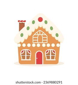 Gingerbread House Winter Cookie with decorative sweet icing candy vector flat illustration design