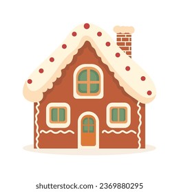 Gingerbread House Winter Cookie with decorative sweet icing candy vector flat illustration design