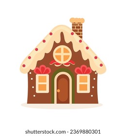 Gingerbread House Winter Cookie con diseño decorativo de caramelo de hielo dulce vector de ilustración plana