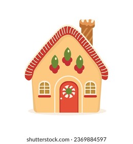 Gingerbread House Winter Cookie with decorative sweet icing candy vector flat illustration design