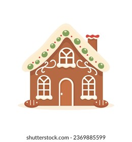 Gingerbread House Winter Cookie with decorative sweet icing candy vector flat illustration design