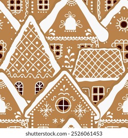Gingerbread Houses Background. Seamless Pattern. Christmas Background. Gingerbread Village. Vector Illustration