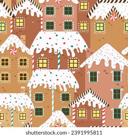 Gingerbread houses seamless pattern. vector illustration for winter holidays. Gingerbread house day