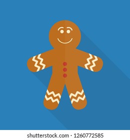 gingerbread icon in flat style with long shadow, isolated vector illustration on blue transparent background