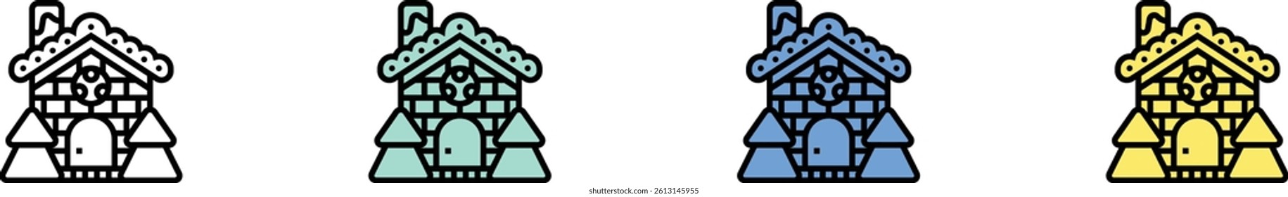 gingerbread icon. Outline, Green, Blue and Yellow Style Design Isolated On White Background