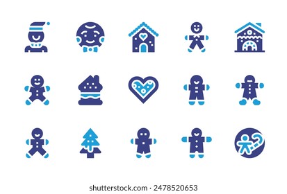 Gingerbread icon set. Duotone color. Vector illustration. Containing gingerbreadhouse, gingerbreadman, christmascookie, gingerbread.