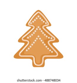 Gingerbread icon in shape of Christmas tree in flat style isolated on white background. Vector illustration.