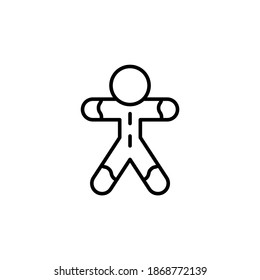 gingerbread icon symbol in flat black line style, isolated on white background