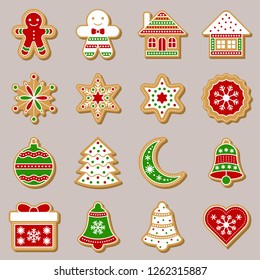 gingerbread icon for use as material in christmas color theme, flat design editable outline and detail