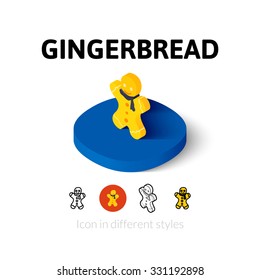 Gingerbread icon, vector symbol in flat, outline and isometric style