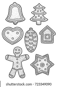 Gingerbread illustration, drawing, engraving, ink, line art, vector