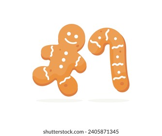 Gingerbread illustration. Gingerman cake and ginger cake are in the shape of cane candy. typical Christmas or winter food. flat or cartoon illustration design. graphic elements. Vector