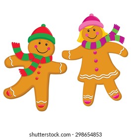 Gingerbread Kids with Knit Caps and Scarves