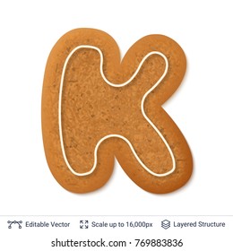 Gingerbread letter isolated on white. Traditional Christmas cookie. Editable vector font element.