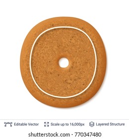 Gingerbread letter O isolated on white. Traditional Christmas cookie. Editable vector font element.