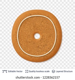 Gingerbread letter O symbol with drop shadow. Traditional Christmas cookie. Editable vector font element.