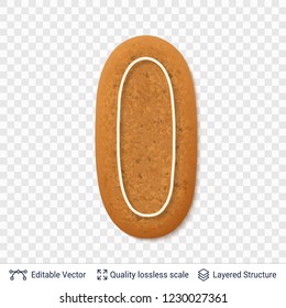 Gingerbread letter I symbol with drop shadow. Traditional Christmas cookie. Editable vector font element.