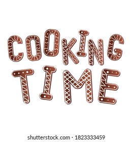 Letras de jengibre con texto Tiempo de cocinar con letras de jengibre como concepto de invierno, navidad. Ilustración de material vectorial con texto o de alimentos aislados en fondo blanco