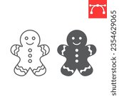 Gingerbread line and glyph icon, dessert and merry christmas, xmas cookie vector icon, traditional gingerman vector graphics, editable stroke outline sign, eps 10.