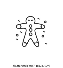 Gingerbread line icon. Ginger man cookies. New year celebration. Moments, details and festive decorations. Christmas and New Year holidays concept. Isolated vector illustration. Editable stroke 