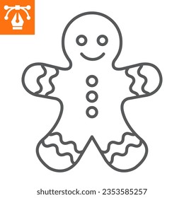 Gingerbread line icon, outline style icon for web site or mobile app, merry christmas and food, traditional ginger man vector icon, simple vector illustration, vector graphics with editable strokes.