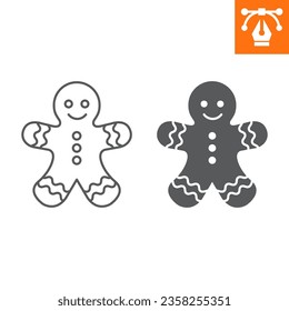 Gingerbread line and solid icon, outline style icon for web site or mobile app, merry christmas and food, traditional ginger man vector icon, simple vector illustration, vector graphics.