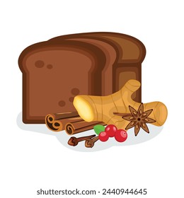 Gingerbread loaf icon vector isolated on a white background. Sweet delicious bread with cinnamon, cloves, ginger, star anise vector illustration. Gingerbread loaf with spice graphic design element