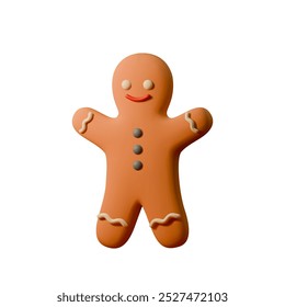 Gingerbread Man 3D Illustration – Cute Christmas Cookie Character for Festive Designs, Holiday Cards, and Winter Themed Projects. Vector illustration