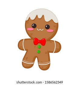 Gingerbread man. Gingerbread baby. Christmas baking decorated colored icing. Holiday biscuit cookies in shape of cute human. Vector illustration isolated on white background