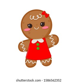 Gingerbread man. Gingerbread baby. Christmas baking decorated colored icing. Holiday biscuit cookies in shape of cute human. Vector illustration isolated on white background