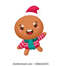 Gingerbread man. Gingerbread baby. Christmas baking decorated colored icing. Holiday biscuit cookies in shape of cute human. Vector illustration isolated on white background