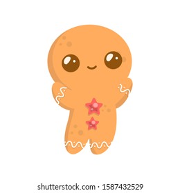 Gingerbread man. Gingerbread baby. Christmas baking decorated colored icing. Holiday biscuit cookies in shape of cute human.  