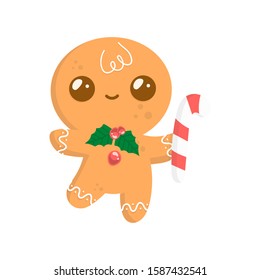 Gingerbread man. Gingerbread baby. Christmas baking decorated colored icing. Holiday biscuit cookies in shape of cute human.  