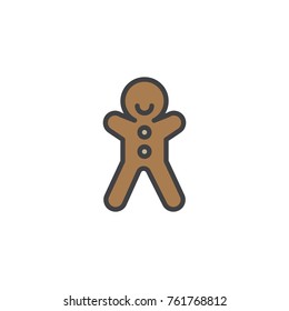 Gingerbread man biscuit filled outline icon, line vector sign, linear colorful pictogram isolated on white. Christmas sweets symbol, logo illustration. Pixel perfect vector graphics