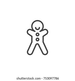 Gingerbread man biscuit line icon, outline vector sign, linear style pictogram isolated on white. Christmas sweets symbol, logo illustration. Editable stroke