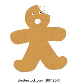 Gingerbread Man With A Bite Out Of His Head And Startled Expression